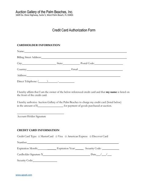 Printable Credit Card Authorization Form Pdf